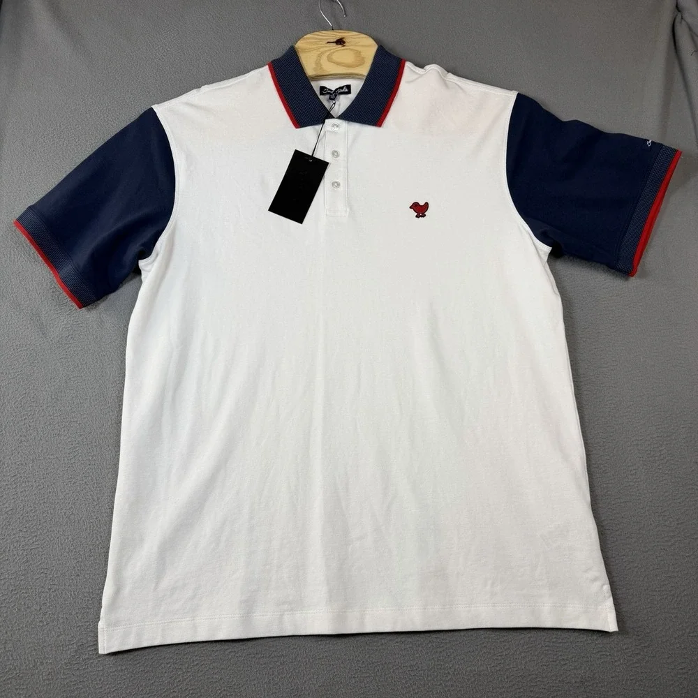 Bad Birdie Pique Golf Polo Mens XL White Dark Navy Red Shirt Short Sleeve USA - Picture 2 of 9